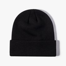Fashion Black Solid Color Knitted Rolled Edge Beanie