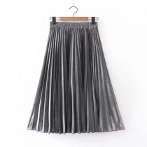 Fashion Silver Polyester Pleated Skirt
