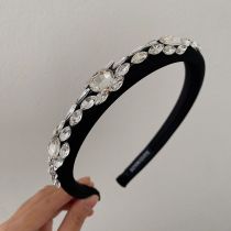 Fashion Black Fabric Diamond-encrusted Wide-brimmed Headband