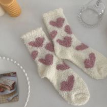 Fashion White Pair Coral Fleece Printed Mid-calf Floor Socks