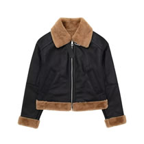 Fashion Black Fur Lapel Zipped Jacket