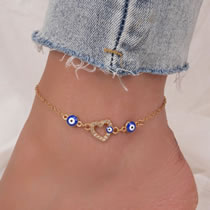 Fashion Love 2 Alloy Dripping Eyes Diamond Love Anklet