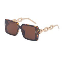 Fashion Leopard Print Tea Pc Square Chain Sunglasses