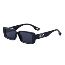 Fashion Bright Black Silver Single Gray Square Small Frame Four Leaf Clover Sunglasses