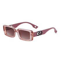 Fashion Bright Transparent Pink Tea Golden Double Tea Square Small Frame Four Leaf Clover Sunglasses