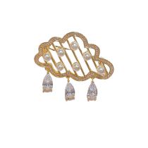 Fashion Cloud Pearl Brooch - Pin Style (thickened Real Gold Plating) Copper Inlaid Diamond Hollow Cloud Pearl Brooch