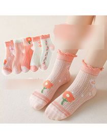 Fashion Beautiful Flowers [spring And Summer Mesh 5 Pairs] Cotton Printed Breathable Mesh Kids Socks