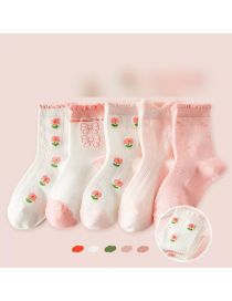 Fashion Pink Bow [spring And Summer Mesh 5 Pairs] Cotton Printed Breathable Mesh Kids Socks