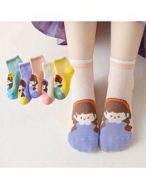 Fashion Cartoon Girl [spring And Summer Mesh 5 Pairs] Cotton Printed Breathable Mesh Kids Socks