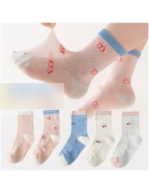 Fashion Cherry Bunny [spring And Summer Mesh 5 Pairs] Cotton Printed Breathable Mesh Kids Socks
