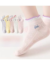 Fashion Love Letters [spring And Summer Mesh 5 Pairs] Cotton Printed Breathable Mesh Kids Socks