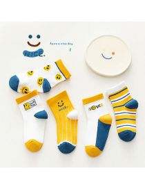 Fashion Trendy Smiling Face [5 Pairs Of Soft And Thin Cotton] Cotton Printed Breathable Mesh Kids Socks