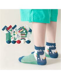 Fashion Dinosaur Forest [spring And Summer Mesh 5 Pairs] Cotton Printed Breathable Mesh Kids Socks