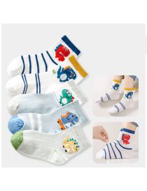 Fashion Q Version Dinosaur [5 Pairs Of Breathable Mesh] Cotton Printed Breathable Mesh Kids Socks