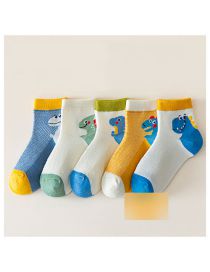 Fashion Dinosaur Paradise [5 Pairs Of Breathable Mesh] Cotton Printed Breathable Mesh Kids Socks