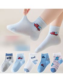 Fashion Engineering Car [spring And Autumn Thin Cotton 5 Pairs] Cotton Printed Breathable Mesh Kids Socks