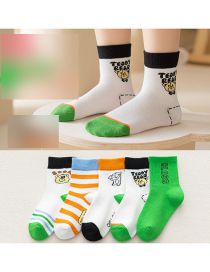 Fashion Summer Bear Boy [5 Pairs Of Soft And Thin Cotton] Cotton Printed Breathable Mesh Kids Socks