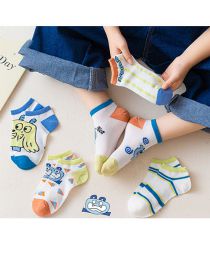 Fashion Cartoon Monster [spring And Summer Mesh 5 Pairs] Cotton Printed Breathable Mesh Kids Socks