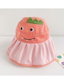 Fashion Empty Hat With Big Brim - Pink Dinosaur [send Windproof Rope] Polyester Print Sun Hat