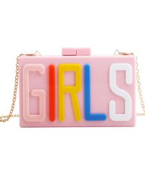 Fashion Pink Acrylic Letter Mosaic Square Messenger Cross-body Bag