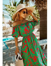 Fashion Green Polyester Neck Print Dress