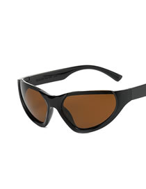 Fashion Black Frame Tea Pc Cat Eye Large Frame Sunglasses
