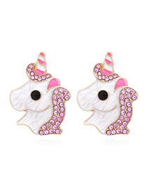 Fashion White Alloy Dripping Diamond Unicorn Earrings