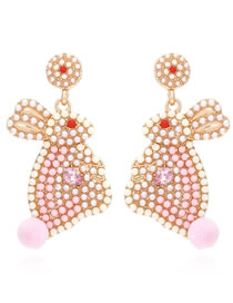 Fashion Color Alloy Inlaid Bead Rabbit Earrings