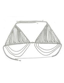 Fashion Silver Plated Bra Geometric Diamond Cutout Bra Body Chain