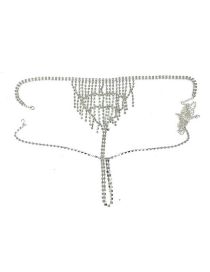 Fashion Silver Plated Panties Geometric Diamond Cutout Panty Body Chain