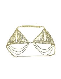 Fashion Gold Plated Bra Geometric Diamond Cutout Bra Body Chain