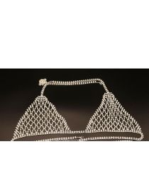 Fashion White Top Geometric Diamond Halter Cutout Bra Body Chain