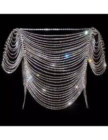 Fashion Silver Plated Bra Geometric Diamond Halter Tassel Bra Body Chain