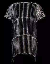 Fashion Silver Rhinestone Long Tassel Dress Body Chain
