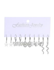 Fashion Silver Alloy Pentagram Butterfly Heart Snake Earring Set