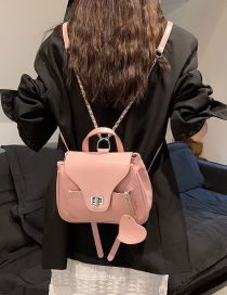 Fashion Pink Pu Lock Flap Large Capacity Backpack