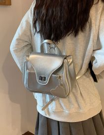 Fashion Silver Pu Lock Flap Large Capacity Backpack