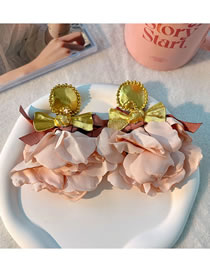 Fashion Pink Fabric Bow Rose Earrings