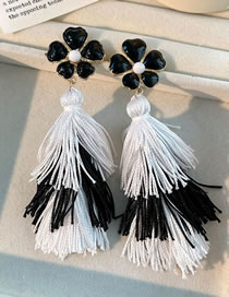 Fashion Black And White Alloy Drip Oil Flower Tassel Earrings