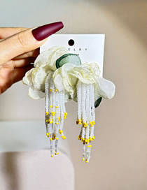 Fashion White Fabric Flower Tassel Earrings