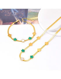 Fashion Five Leaf Flower Necklace + Bracelet Titanium Steel Shell Five-leaf Flower Snake Bone Chain Necklace Bracelet Set