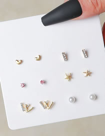 Fashion 3# Geometric Heart Starfish Pearl Earring Set