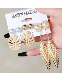 Fashion 7# Alloy Geometric Leaf Pearl Earring Set