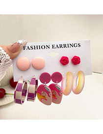 Fashion 8# Resin Geometric Flower Round Earrings Set