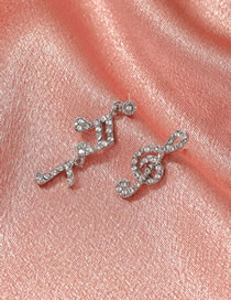 Fashion Silver Alloy Diamond Earrings With Musical Notes