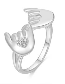 Fashion Silver Alloy Diamond Hand In Hand Ring
