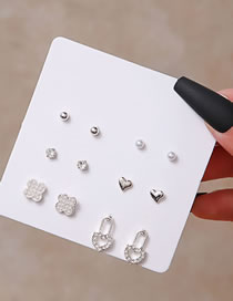 Fashion 6# Alloy Geometric Heart Clover Earring Set