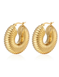 Fashion Threaded Hollow Gold Titanium Steel Geometric Thread Round Earrings