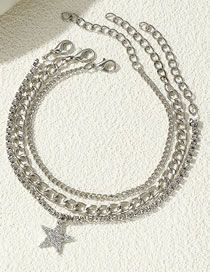 Fashion Silver Alloy Diamond Claw Chain Pentagram Anklet Set