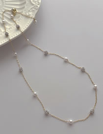 Fashion Gold Geometric Diamond And Pearl Chain Necklace